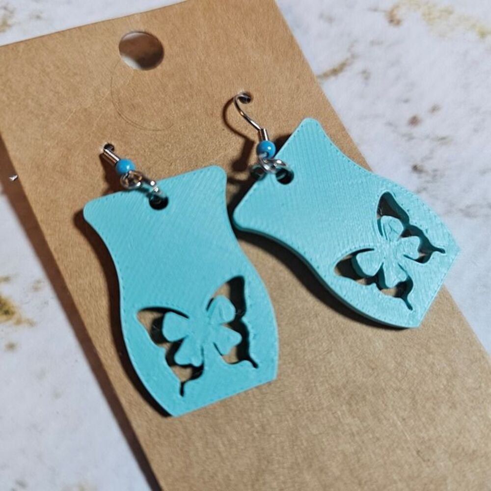 Handmade Turquoise Scentsy Bar Shaped Earrings with Butterfly Cutout - Picture 2 of 2